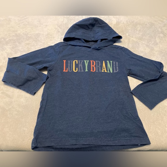 Lucky Brand Other - Lucky Brand Kids Multicolor Logo Blue Hooded Shirt